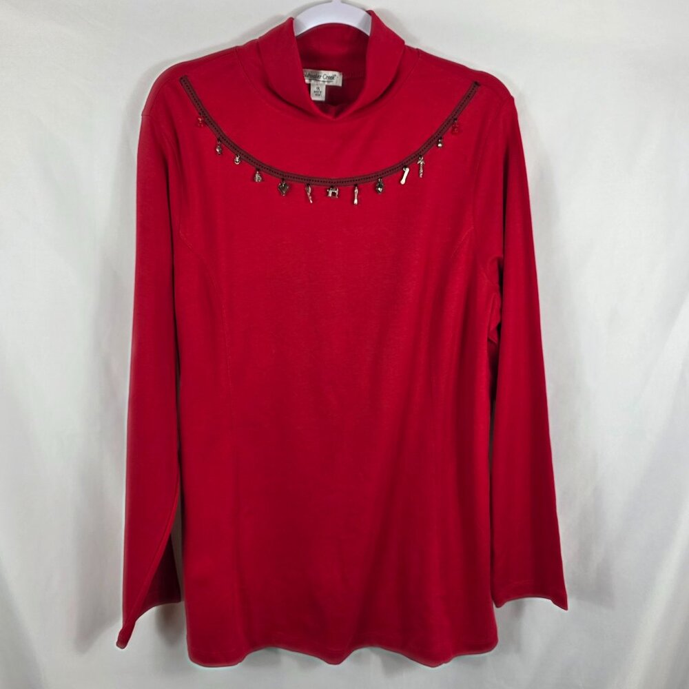 Coldwater Creek Red Princess Seam Turtleneck Women's 3X Silver Charms NEW